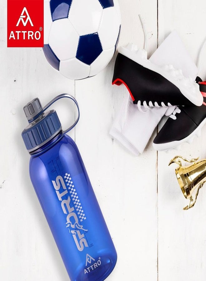 ATTRO Plastic Ranger Gym 1630ml Water Bottle with Grip Handle & ML Marking Mention for Daily Water Intake BPA Free Leak Proof - Navy Blue - Image 2